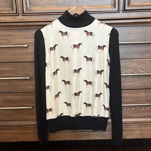 Tory Burch Black and Cream Horse Print Garment